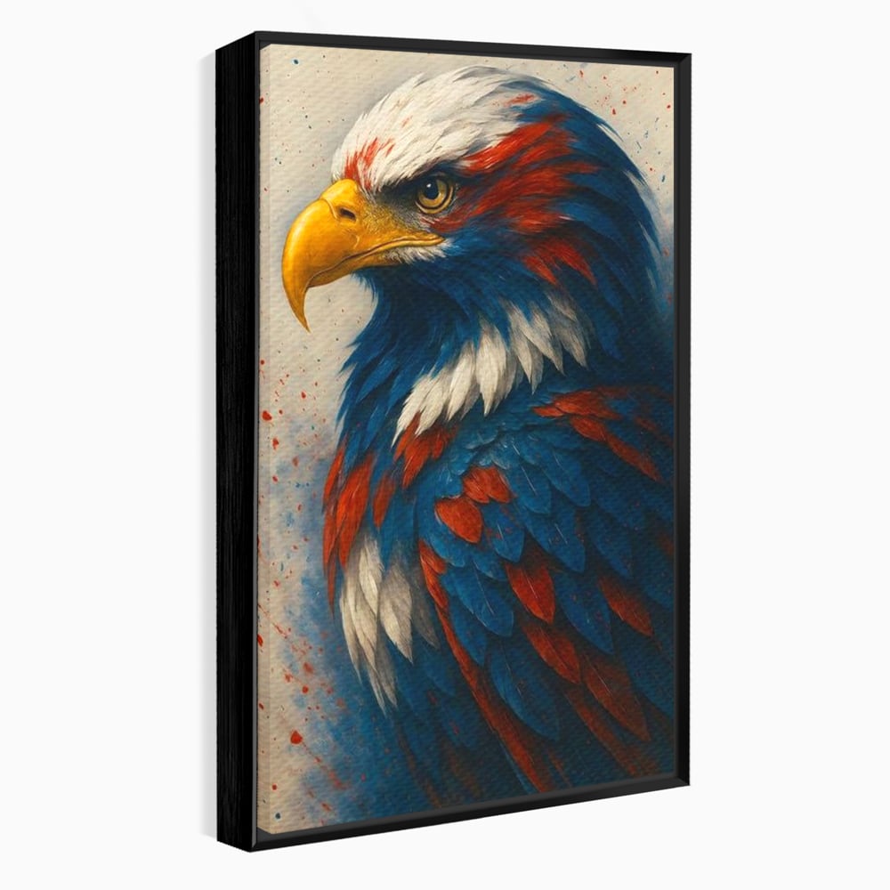 Tablou canvas cu tablou canvas cu vultur american pictat, in rama de aluminiu negru